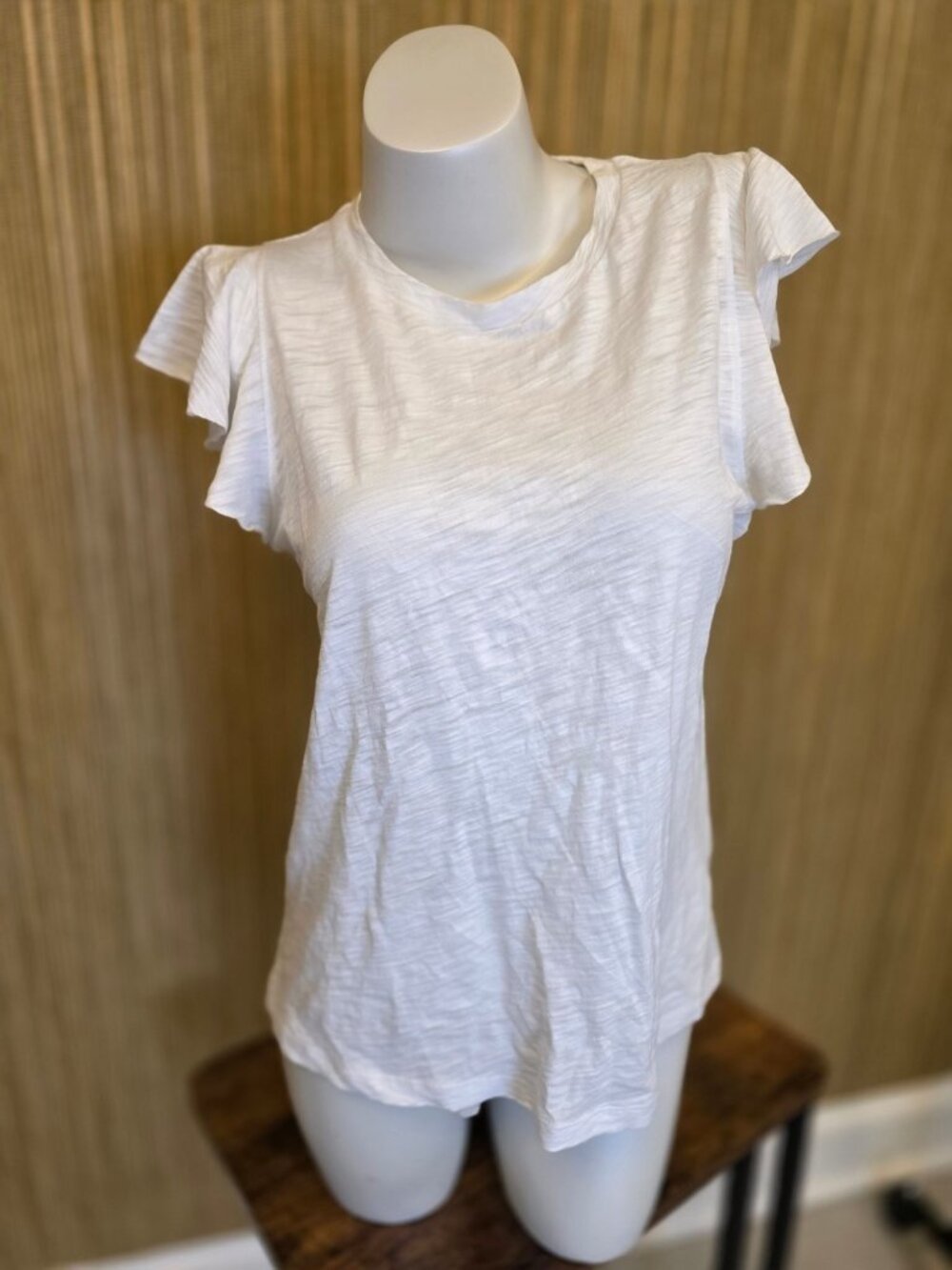 Goldie Flutter Sleeve White T-Shirt Womens Sz M Slub Pima Cotton Sheer Boho